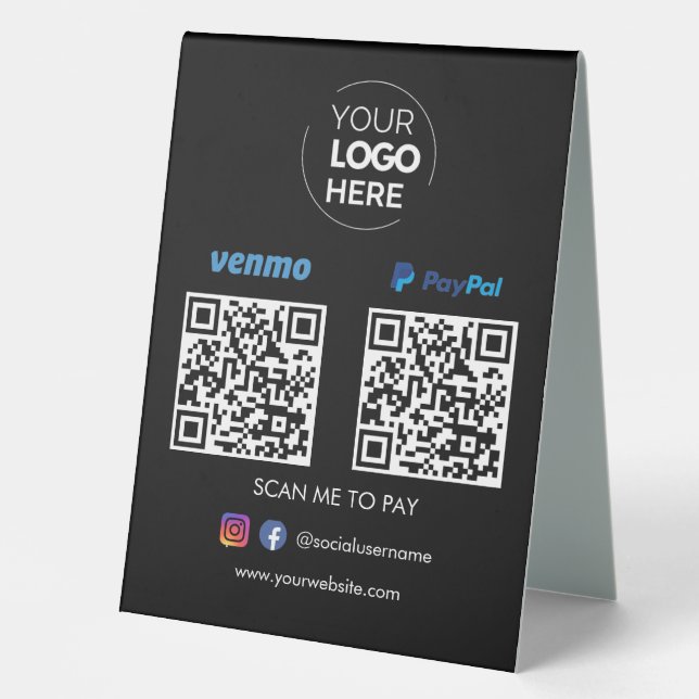 Paypal Venmo QR Code Payment | Scan to Pay Black (Front)