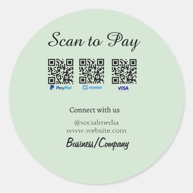 paypal venmo visa card scan to pay QR social media Classic Round Sticker (Front)