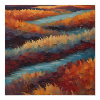 Paysage impressionniste aux couleurs d'automne poster
