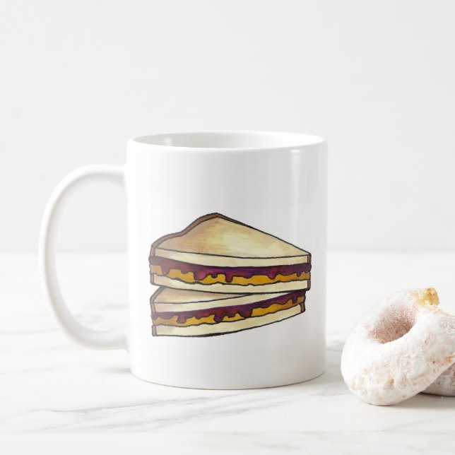 PB&J Peanut Butter and Jelly Sandwich Lunch Food Coffee Mug (With Donut)