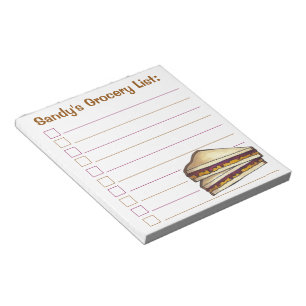 PBJ Peanut Butter and Jelly Sandwich Grocery List Notepad
