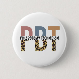 PBT Phlebotomy Technician Leopard Print 6 Cm Round Badge