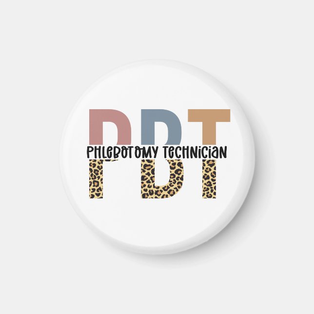 PBT Phlebotomy Technician Leopard Print Magnet (Front)