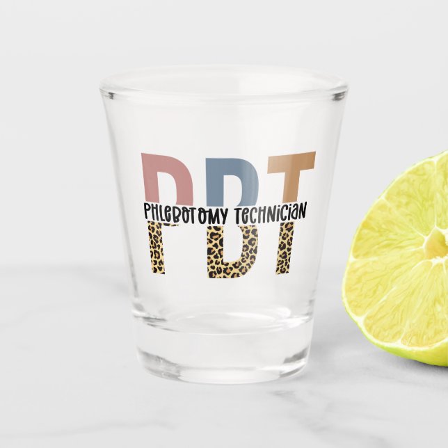 PBT Phlebotomy Technician Leopard Print Shot Glass (Front)