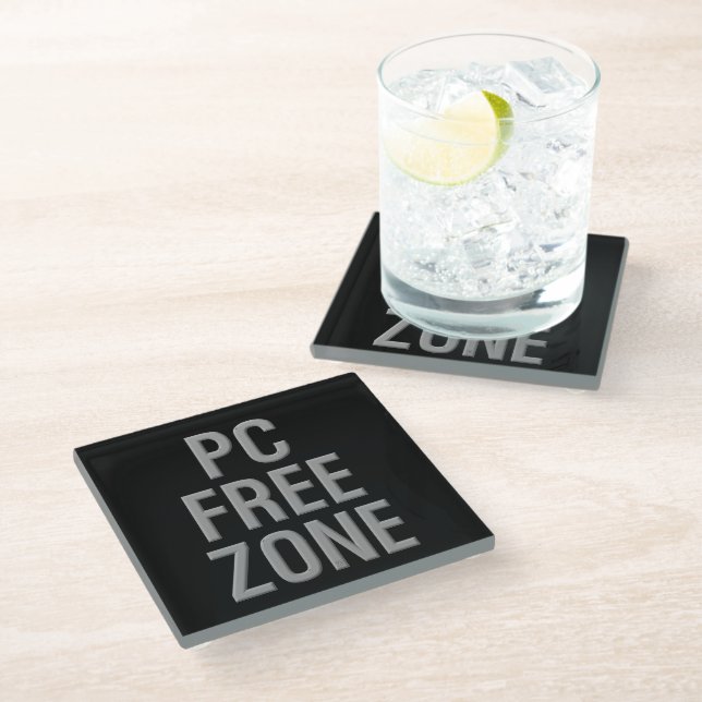 PC Free Zone black glass coaster (Angled)