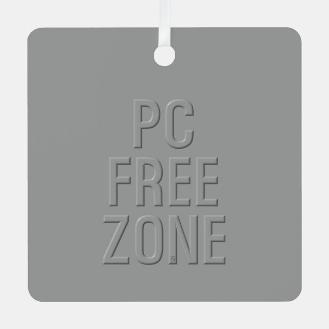 PC Free Zone grey metal square ornament (Front)