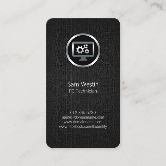 PC Technician Computer Gears Icon Business Card (Front)