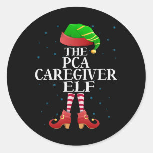 Pca Caregiver Elf Funny Matching Pajama Group Chri Classic Round Sticker