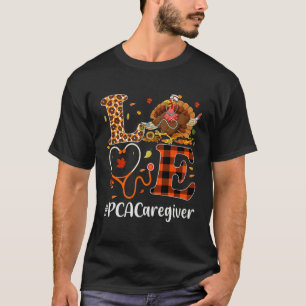 PCA Caregiver Love Thanksgiving Leopard Stethoscop T-Shirt