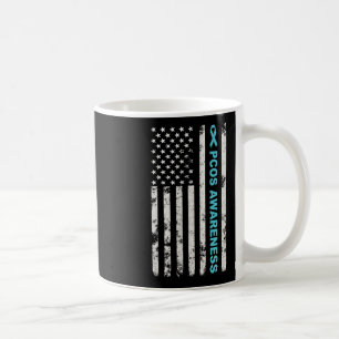 Pcos Awareness Month Teal Ribbon American Flag Men Coffee Mug