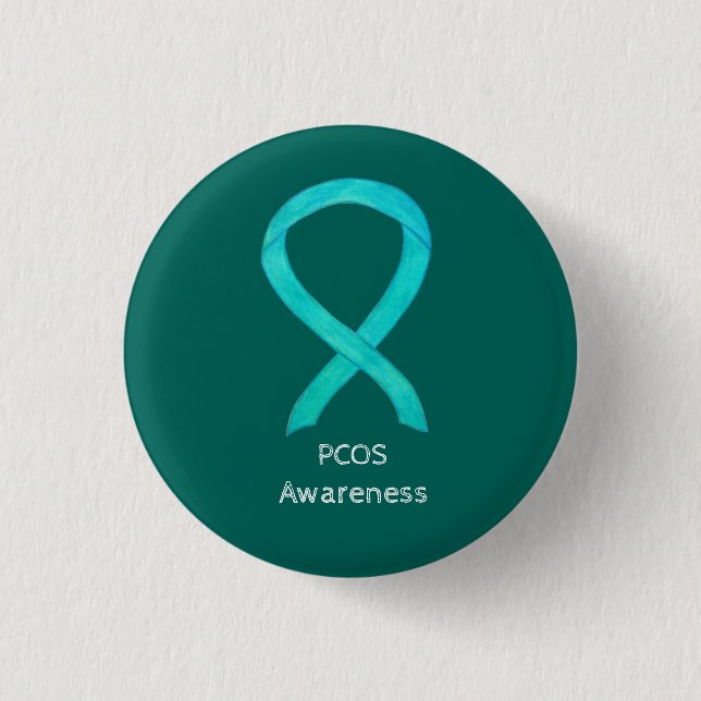 PCOS Awareness Ribbon Custom Art Pin (Front)