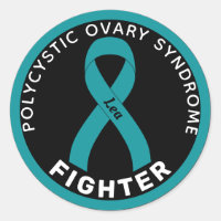 PCOS Fighter Ribbon Black Round Sticker