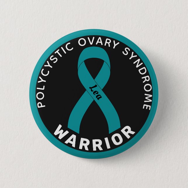 PCOS Warrior Ribbon Black Button (Front)