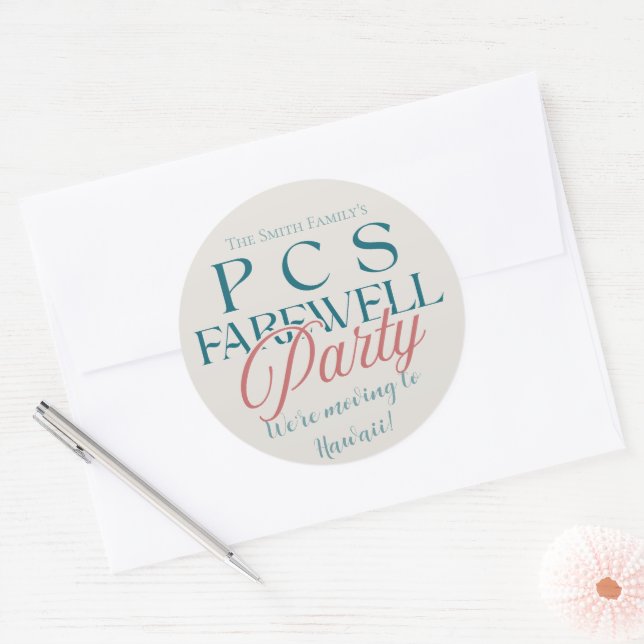PCS Farewell Party - Modern Military Going Away Classic Round Sticker (Envelope)