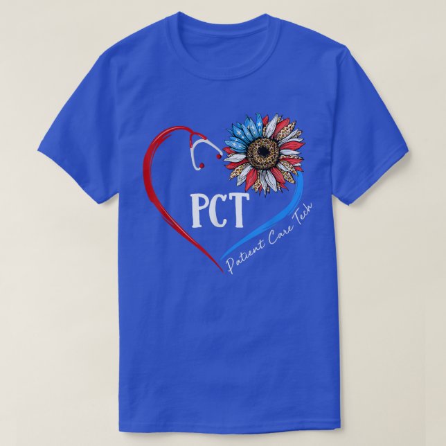 PCT Patient Care Tech USA Sunflower Stethoscope He T-Shirt (Design Front)
