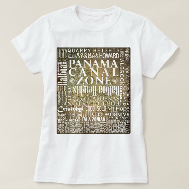 PCZ – Panama Canal Zone Locations with BG Map T-Shirt (Design Front)