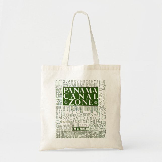 PCZ – Panama Canal Zone Locations with Map / Green Tote Bag (Front)