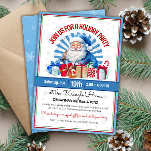 PD Blue Santa Christmas Holiday Party Invitation