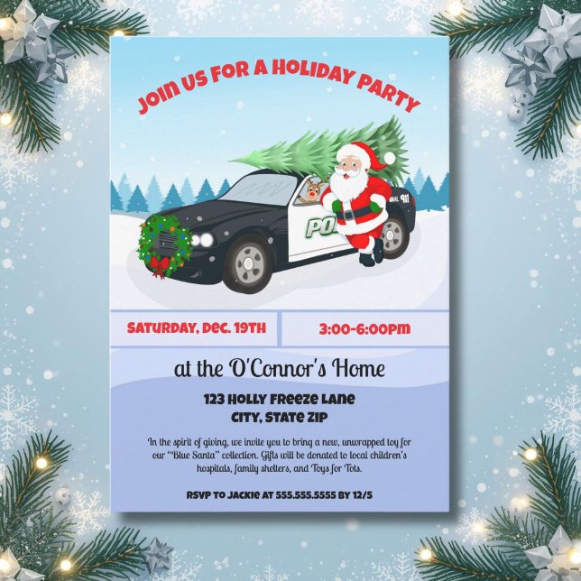 PD Merry Christmas Police Car with Santa Holiday Invitation (Creator Uploaded)
