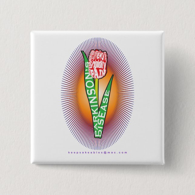 PD Wordy Red Tulip with burst 15 Cm Square Badge (Front)