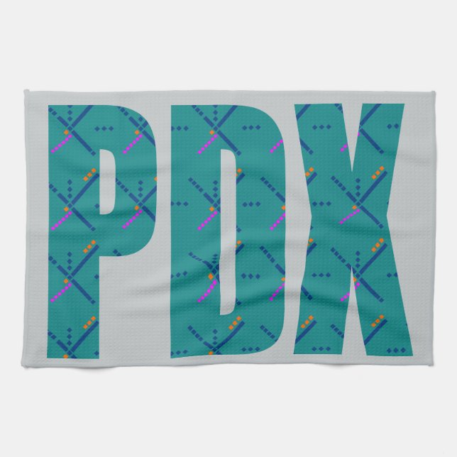 PDX Portland Airport Carpet Text Tea Towel (Horizontal)