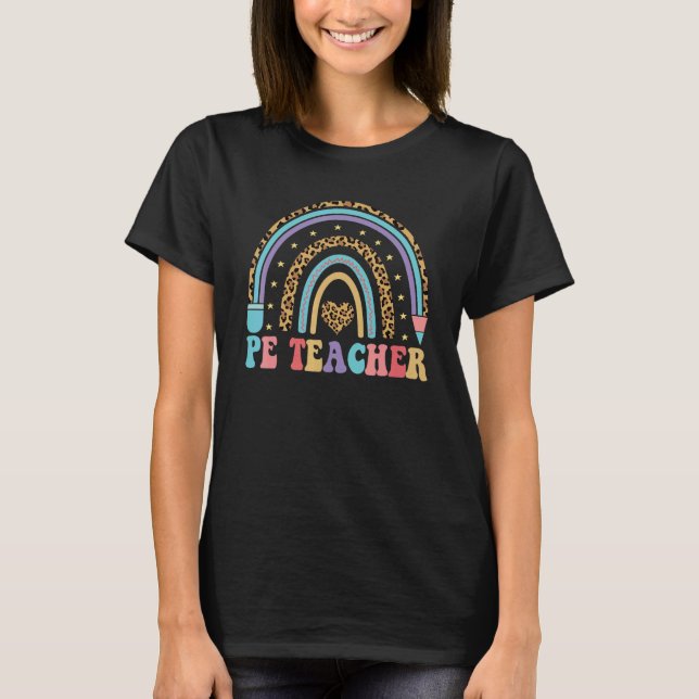 PE Teacher leopard Rainbow Physical Education Teac T-Shirt (Front)