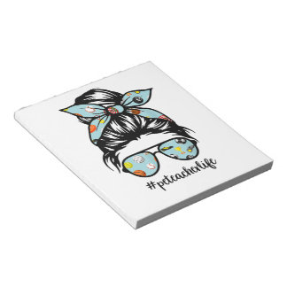 Pe Teacher Messy Bun Life Hair Glasses Phys Ed Notepad