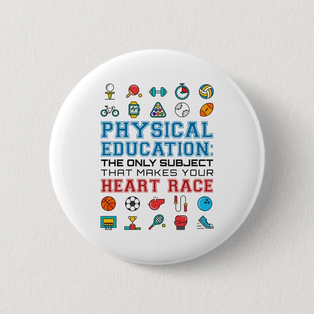 PE Teacher Phys Ed Gym Coach Heart Race 6 Cm Round Badge (Front)