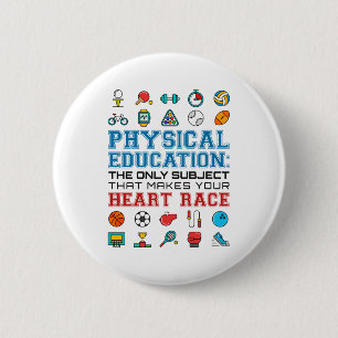 PE Teacher Phys Ed Gym Coach Heart Race 6 Cm Round Badge