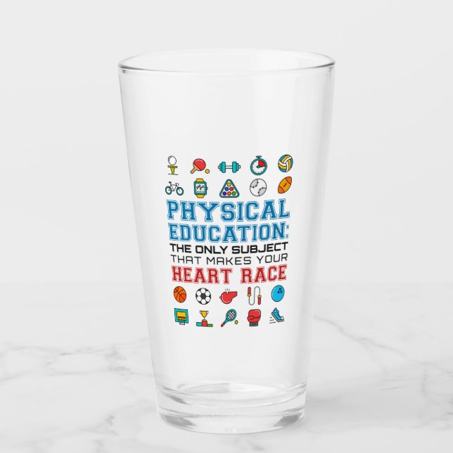 PE Teacher Phys Ed Gym Coach Heart Race Glass (Front)