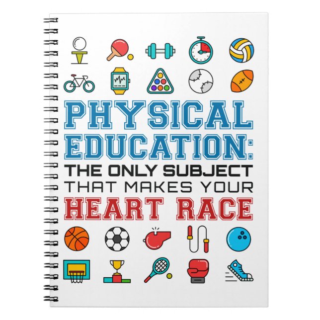 PE Teacher Phys Ed Gym Coach Heart Race Notebook (Front)