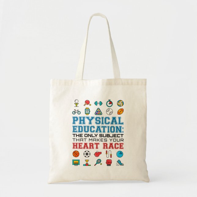PE Teacher Phys Ed Gym Coach Heart Race Tote Bag (Front)