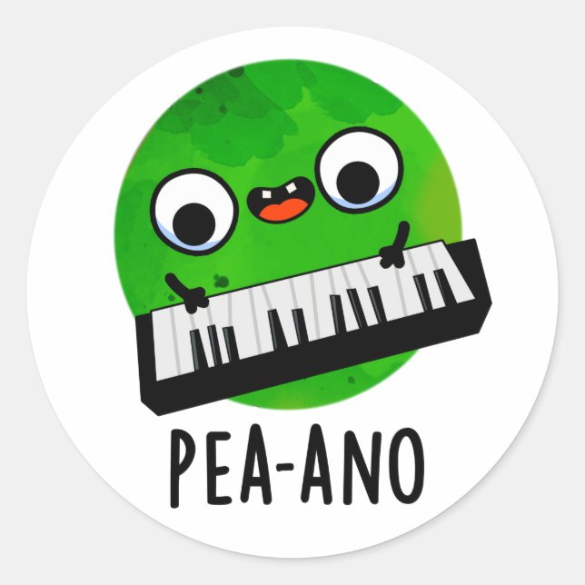 Pea-ano Funny Music Veggie Pea Pun  Classic Round Sticker (Front)
