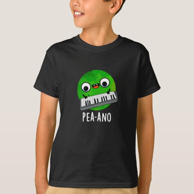 Pea-ano Funny Music Veggie Pea Pun Dark BG T-Shirt (Front)