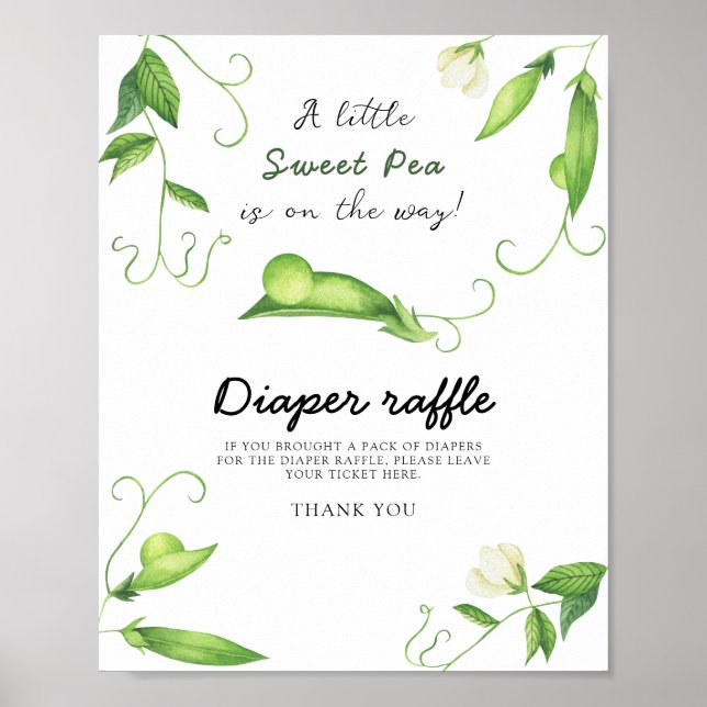 Pea baby shower - diaper raffle poster (Front)
