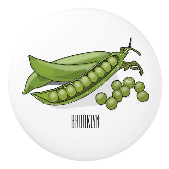 Pea cartoon illustration  ceramic knob (Front)