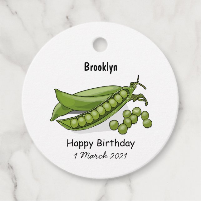Pea cartoon illustration favour tags (Front)