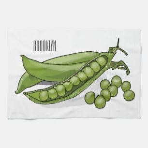 Pea cartoon illustration tea towel