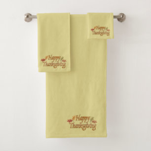 Pea Green Happy Thanksgiving Bath Towel Set