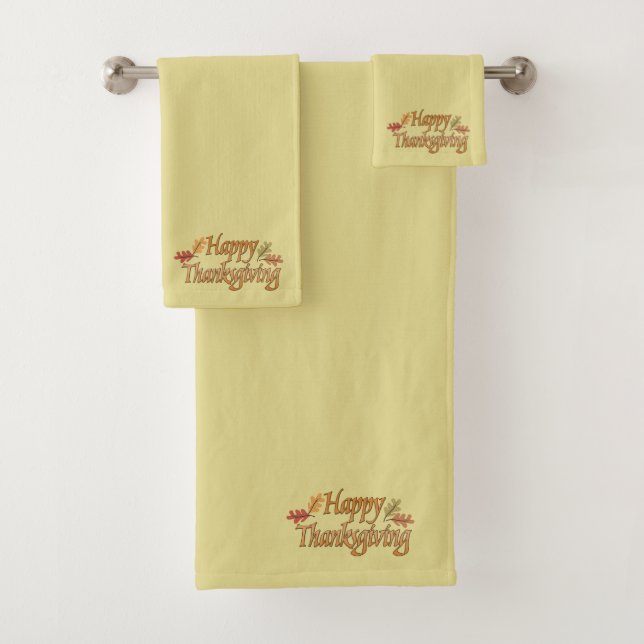 Pea Green Happy Thanksgiving Bath Towel Set (Insitu)