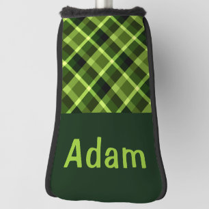 Pea Green Plaid Monogram Golf Cover Putter Head