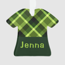 Pea Green Plaid Monogram T-shirt Acrylic Ornament 