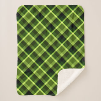 Pea Green Plaid Pattern Small Sherpa Blanket