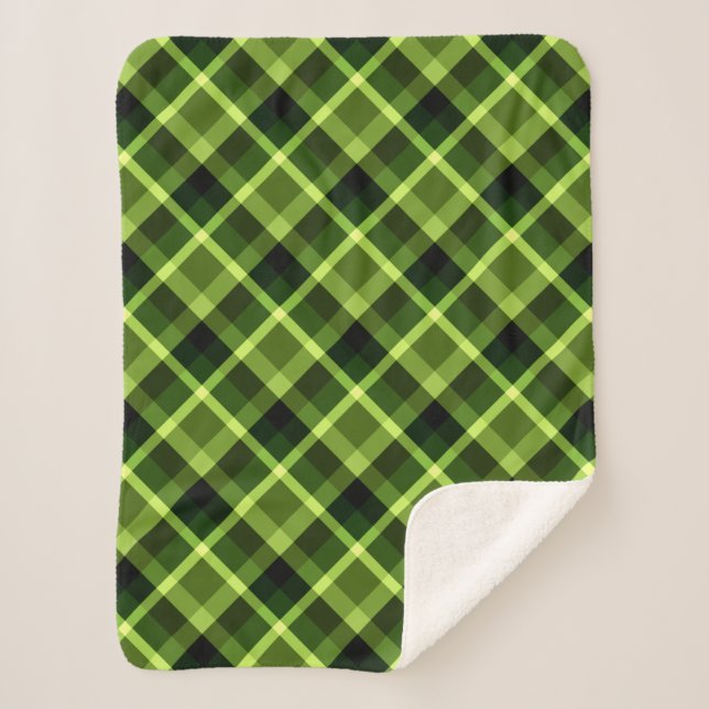 Pea Green Plaid Pattern Small Sherpa Blanket (Front)