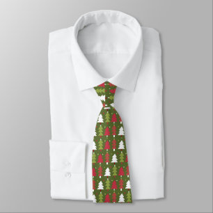 Pea Green With Red and White Christmas Trees Tie