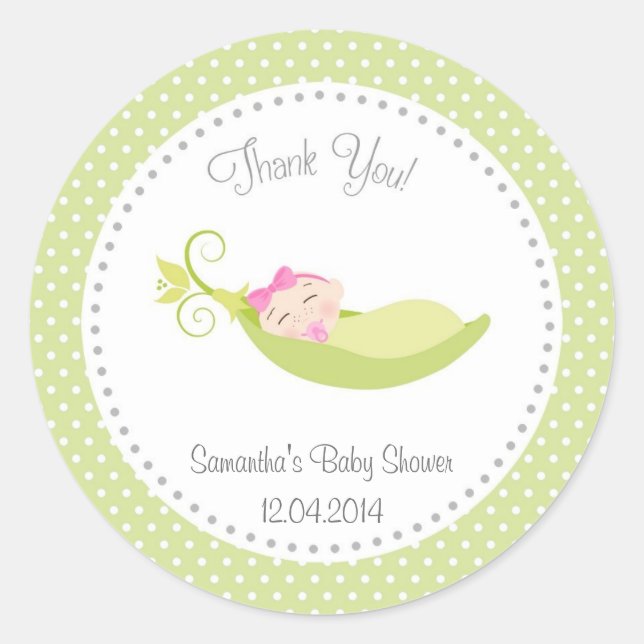 Pea In A Pod Baby Girl Shower Sticker Green (Front)