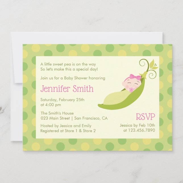 Pea in a Pod Baby Shower Invitation - Girl (Front)