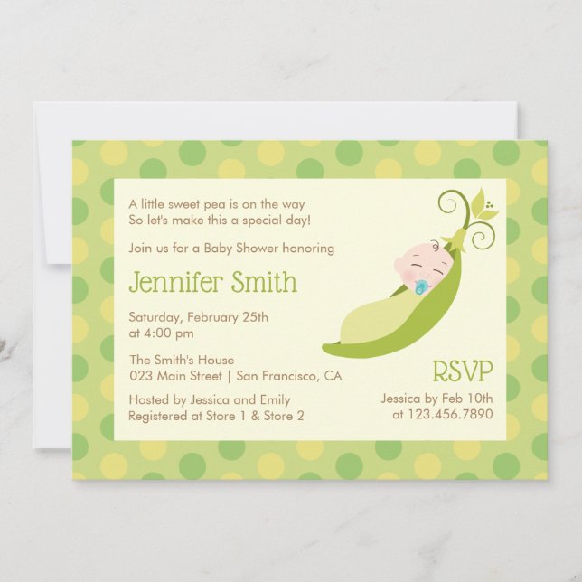 Pea in a Pod Baby Shower Invitation - Neutral (Front)