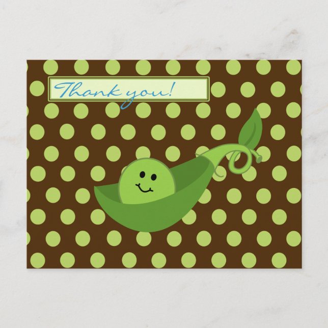 Pea in a Pod Boy Baby Shower Thank You Postcard (Front)