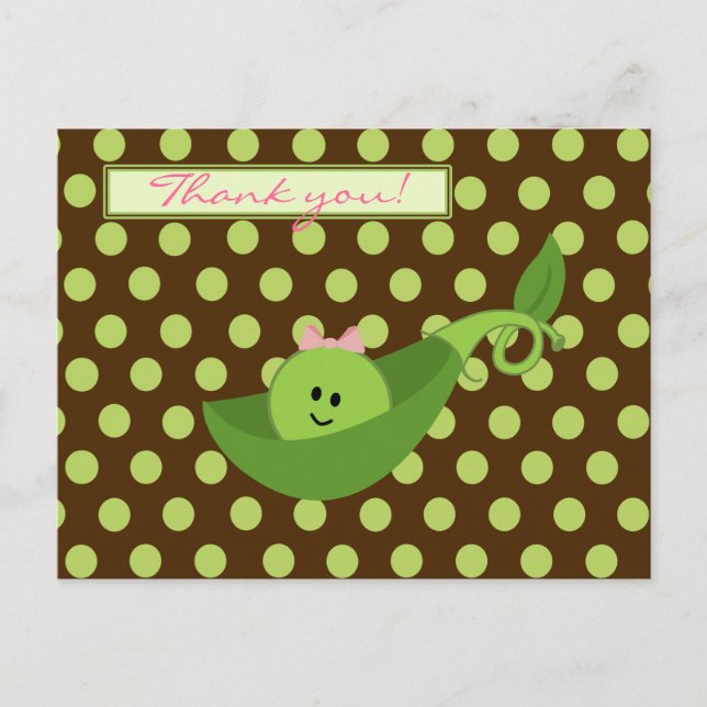 Pea in a Pod Girl Baby Shower Thank You Postcard (Front)